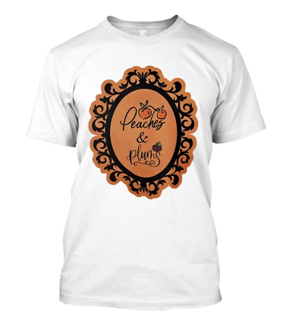 Peaches And Plums Ornate Black Floral Oval Frame T-Shirt