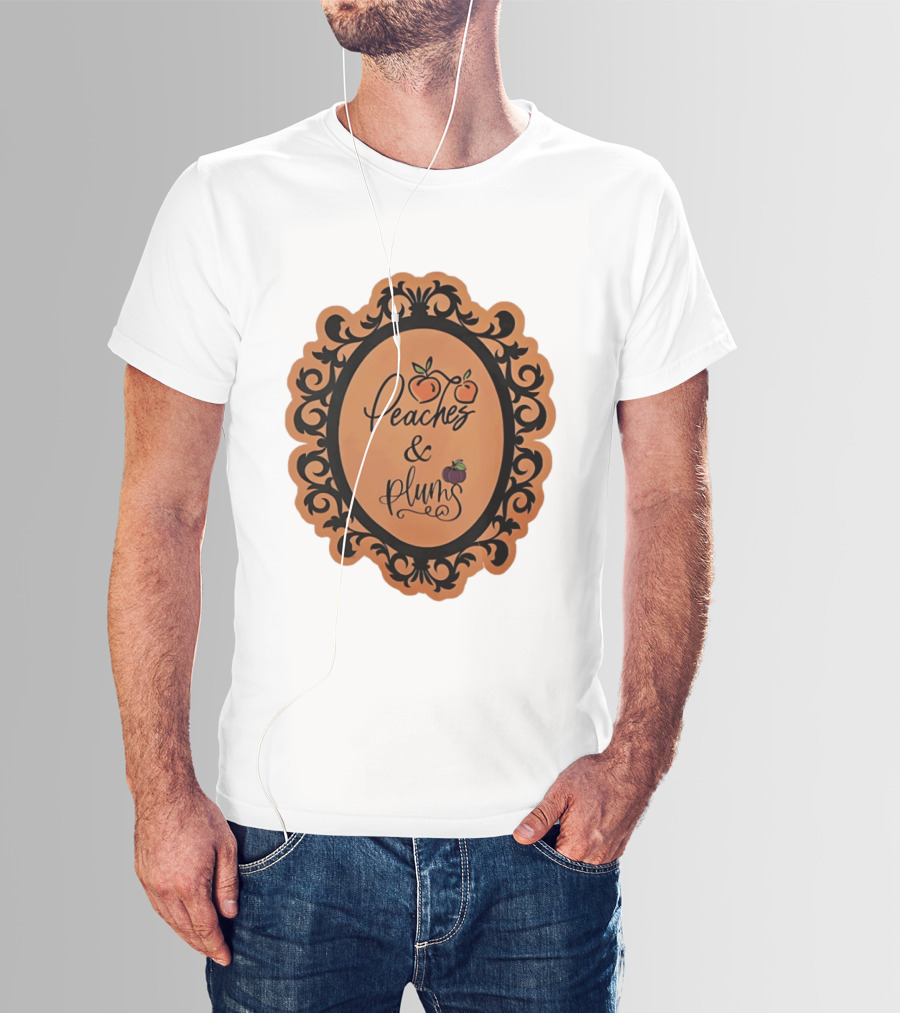 Peaches And Plums Ornate Black Floral Oval Frame T-Shirt