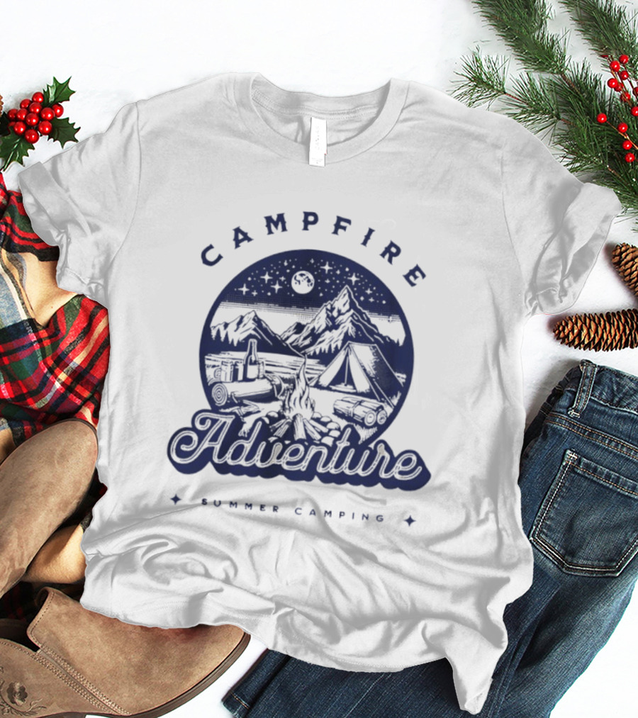 Campfire Adventure Mountains Summer Camping Experience T-Shirt