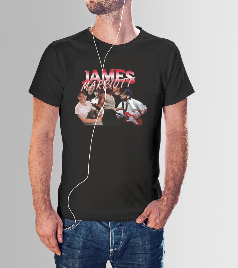 James Marriott Musician Collage With Guitar And Cat T-Shirt