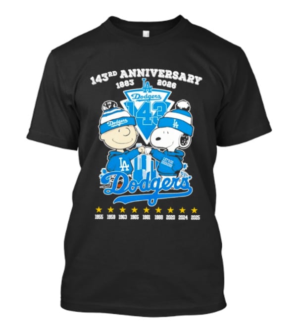 Los Angeles Dodgers 143rd Anniversary 1883 2026 Charlie Brown Snoopy Fist Bump T-Shirt