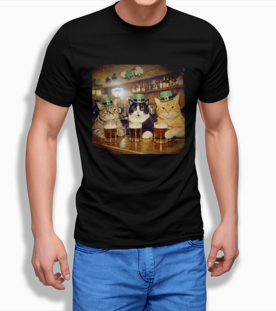 Saint Patrick's Day Cats With Green Hats Cheers T-Shirt
