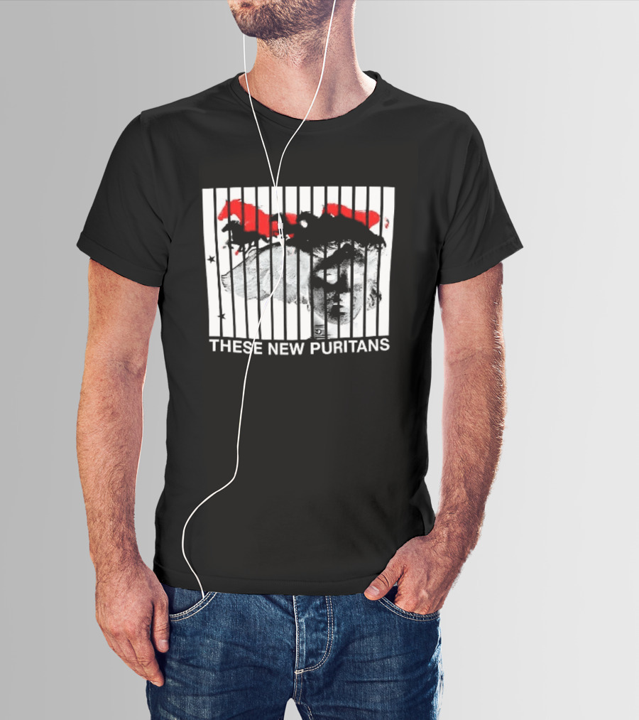 These New Puritans Face And Red Abstract Paint Stripes T-Shirt