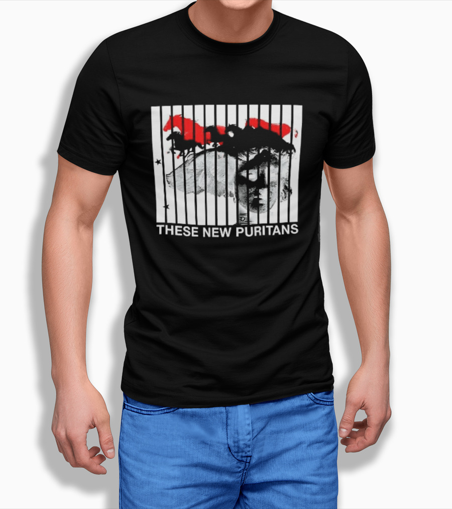 These New Puritans Face And Red Abstract Paint Stripes T-Shirt