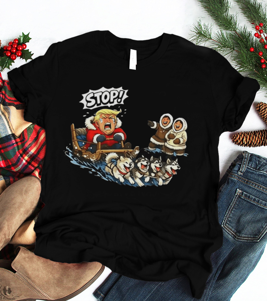 STOP Trump Greenland Dogsled Cartoon T-Shirt