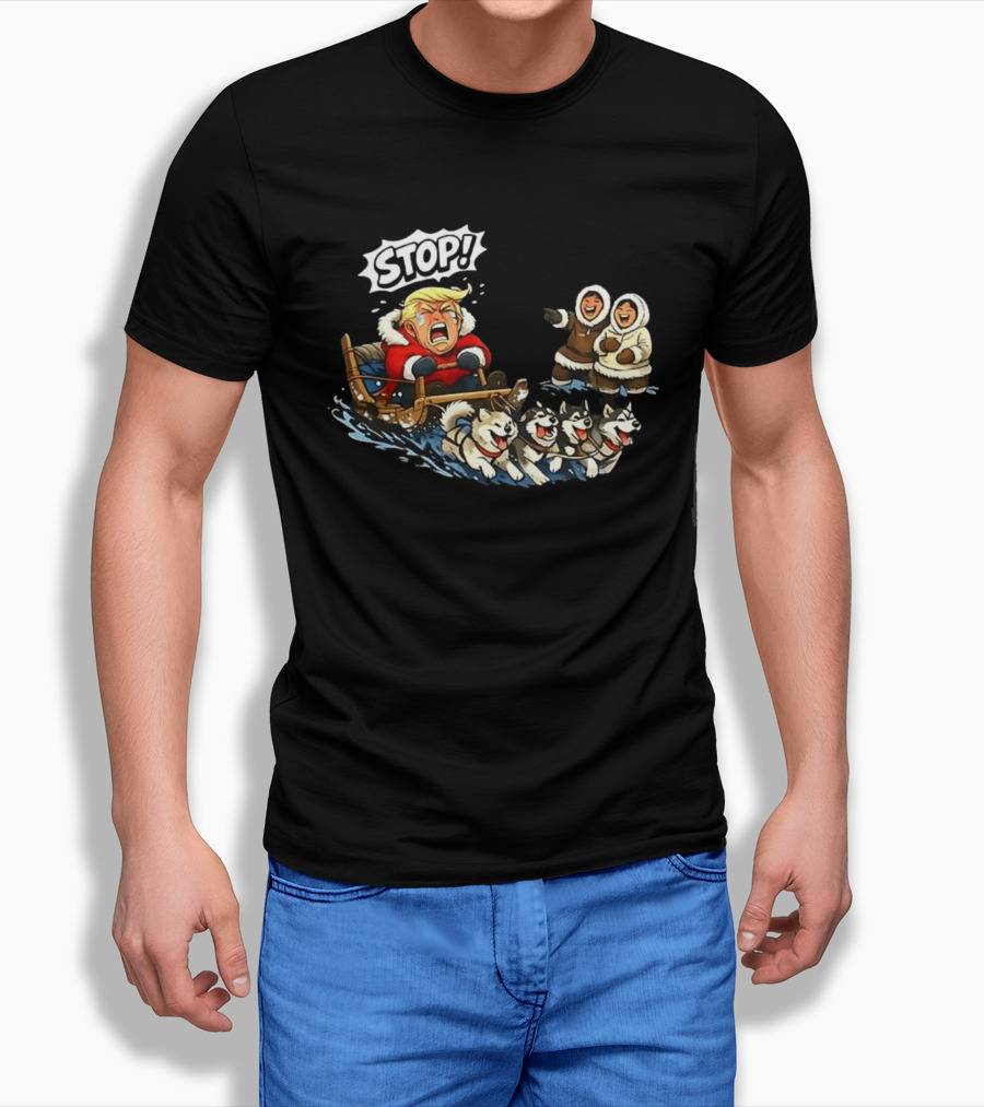 STOP Trump Greenland Dogsled Cartoon T-Shirt