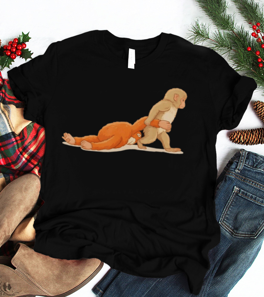 Baby Monkey Punch Hilarious Cartoon Primate Scene T-Shirt