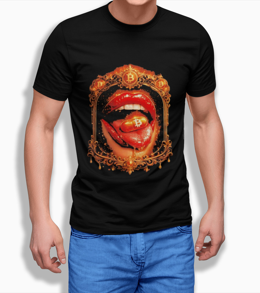 Bitcoin Orange Pill Lips Iconic Cryptocurrency T-Shirt