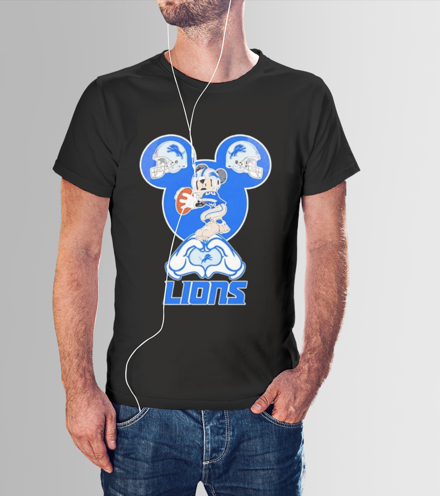 Detroit Lions Mickey Mouse Football Heart Helmets T-Shirt