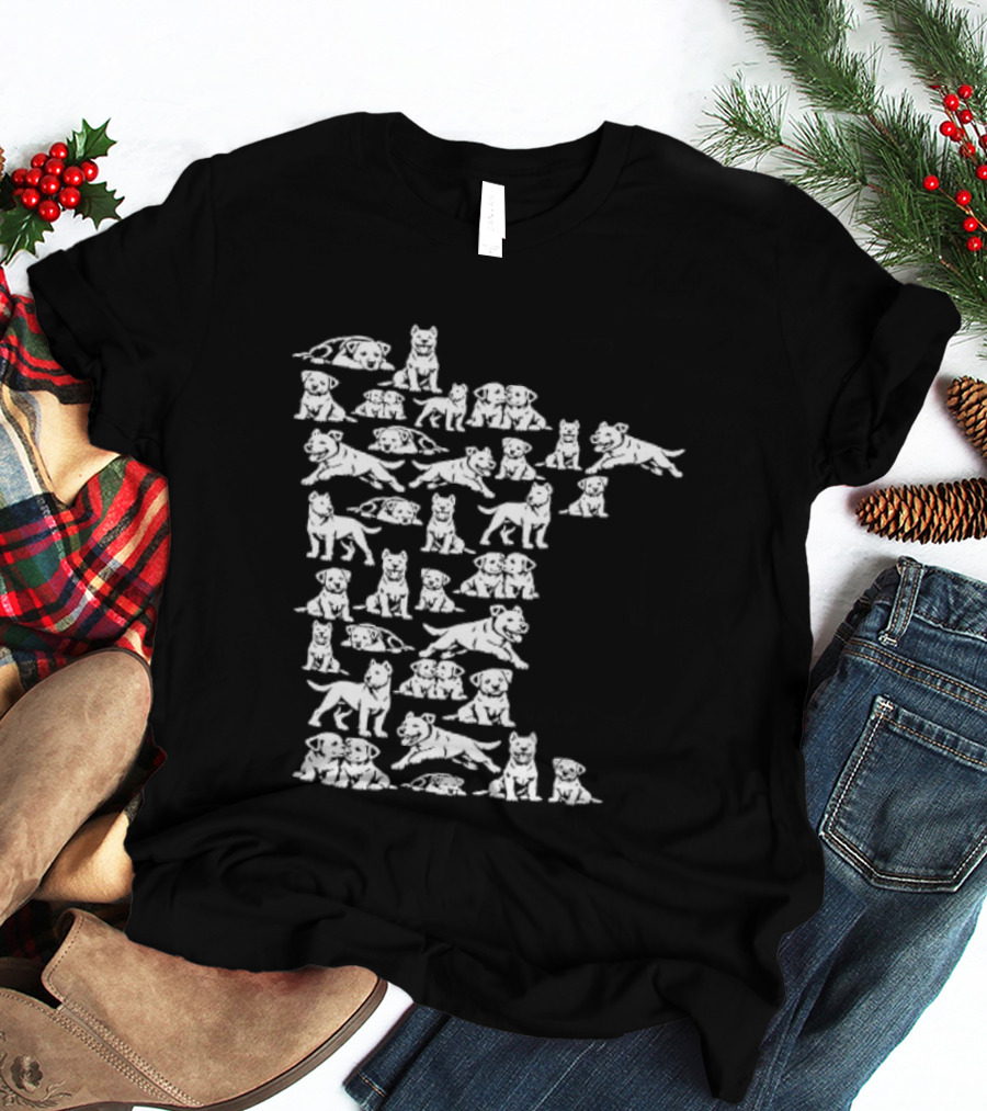 Pit Bull Terrier Silhouettes Minnesota Map T-Shirt
