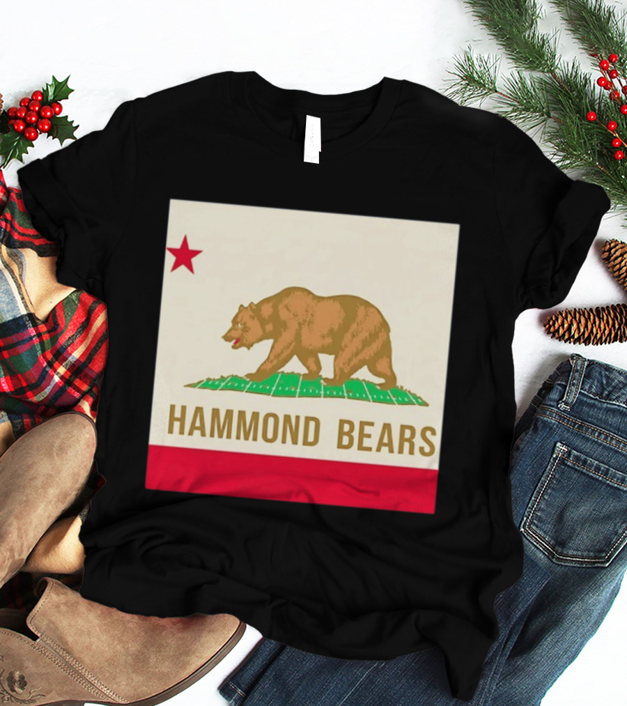 Hammond Bears California Flag Red Star Bear Image T-Shirt