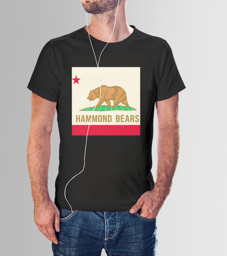 Hammond Bears California Flag Red Star Bear Image T-Shirt
