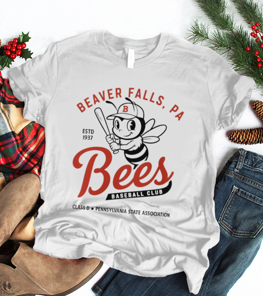 Beaver Falls PA Bees Baseball Club Estd 1937 Class D Pennsylvania State Association T-Shirt