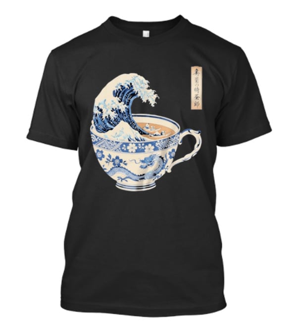 The Great Kanagawa Tea Cup Ukiyo E Wave Meets Dragon Porcelain T-Shirt