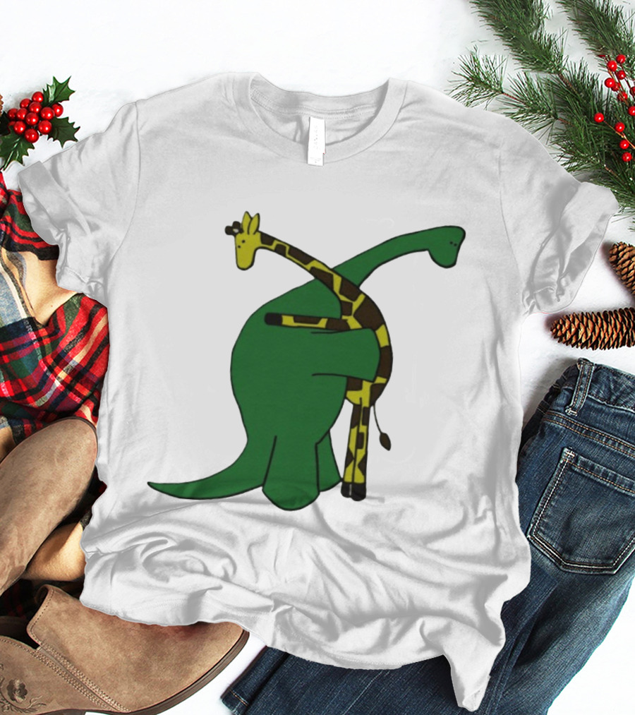 Dinosaur And Giraffe Friendship Embrace T-Shirt