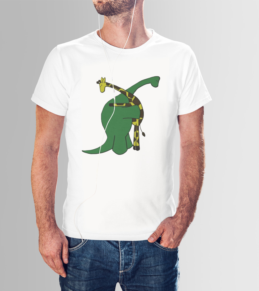Dinosaur And Giraffe Friendship Embrace T-Shirt
