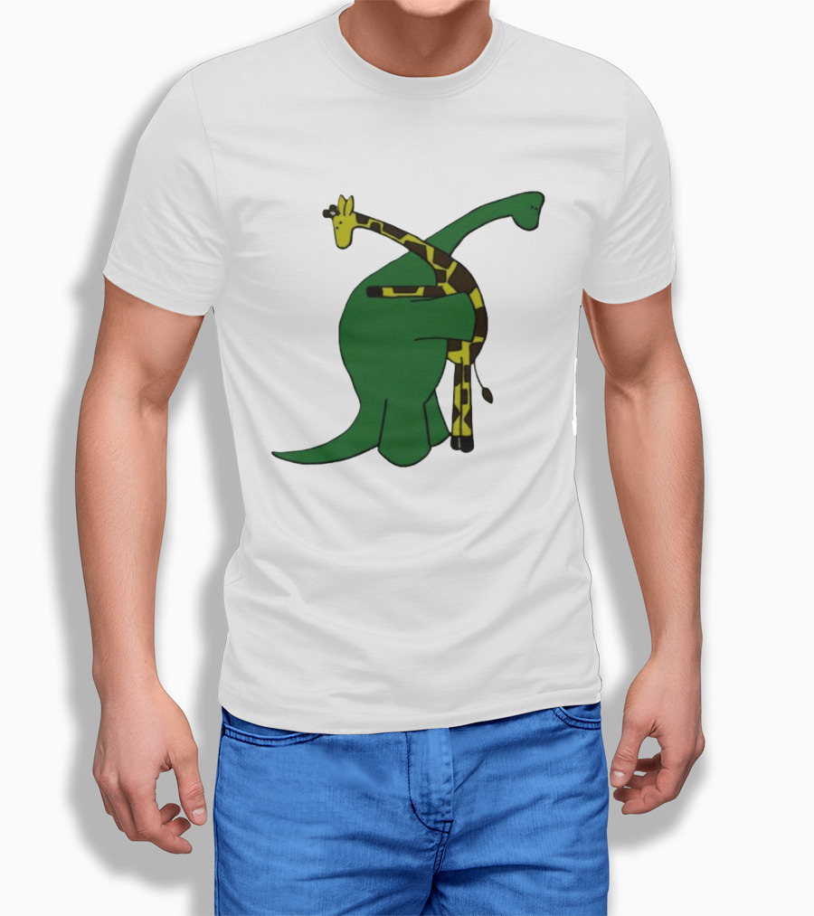 Dinosaur And Giraffe Friendship Embrace T-Shirt