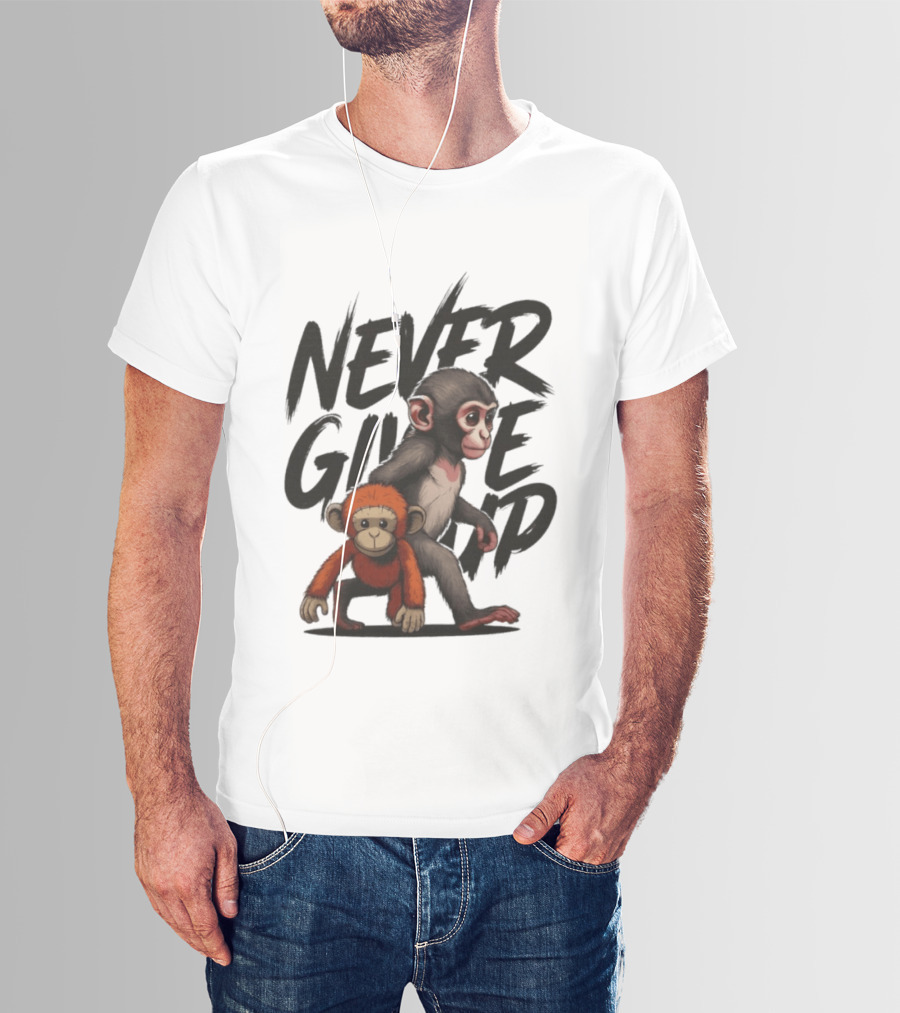 Never Give Up Inspirational Monkeys Motivational Message T-Shirt