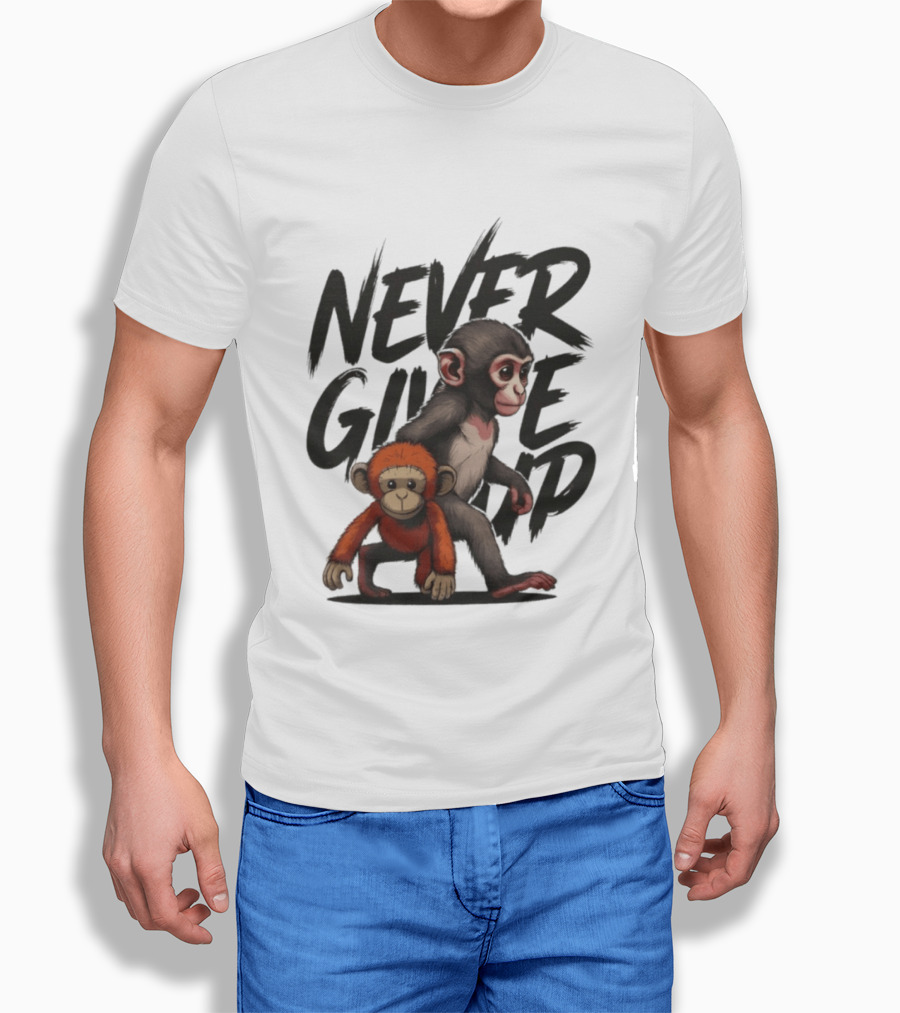 Never Give Up Inspirational Monkeys Motivational Message T-Shirt
