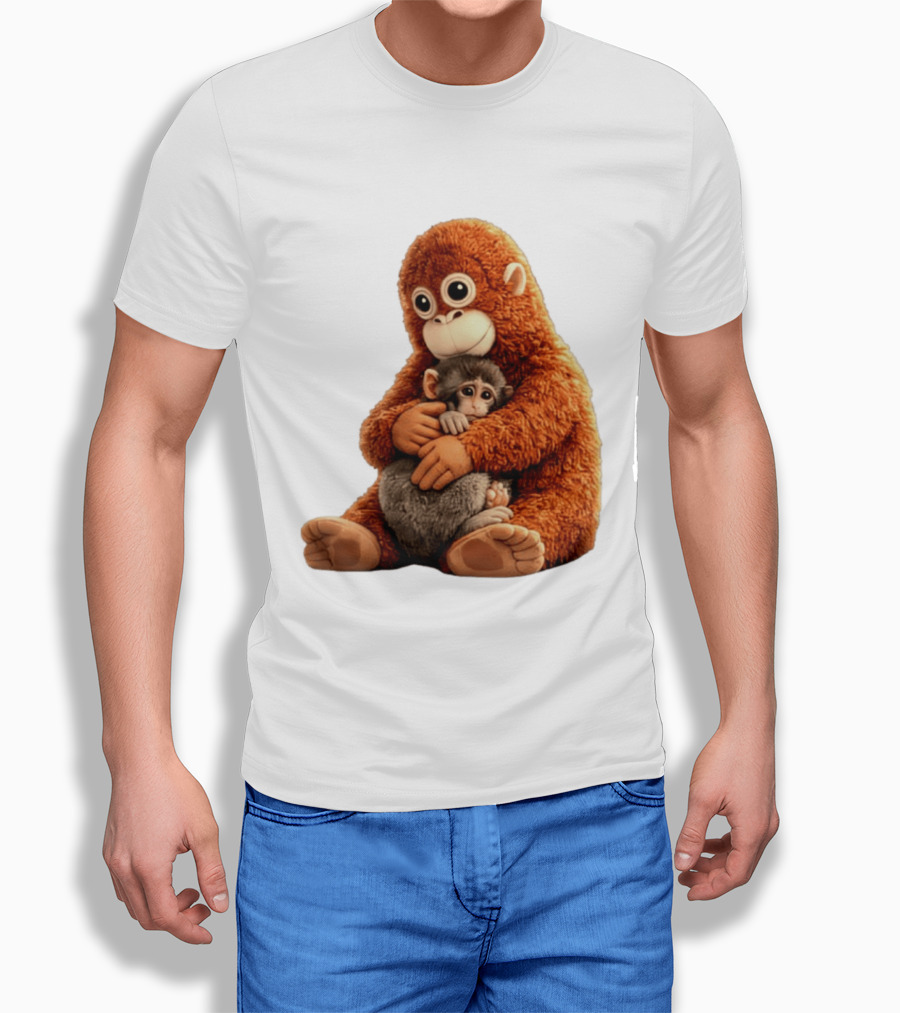 Punch Monkey Hugging Plush Baby Monkey T-Shirt