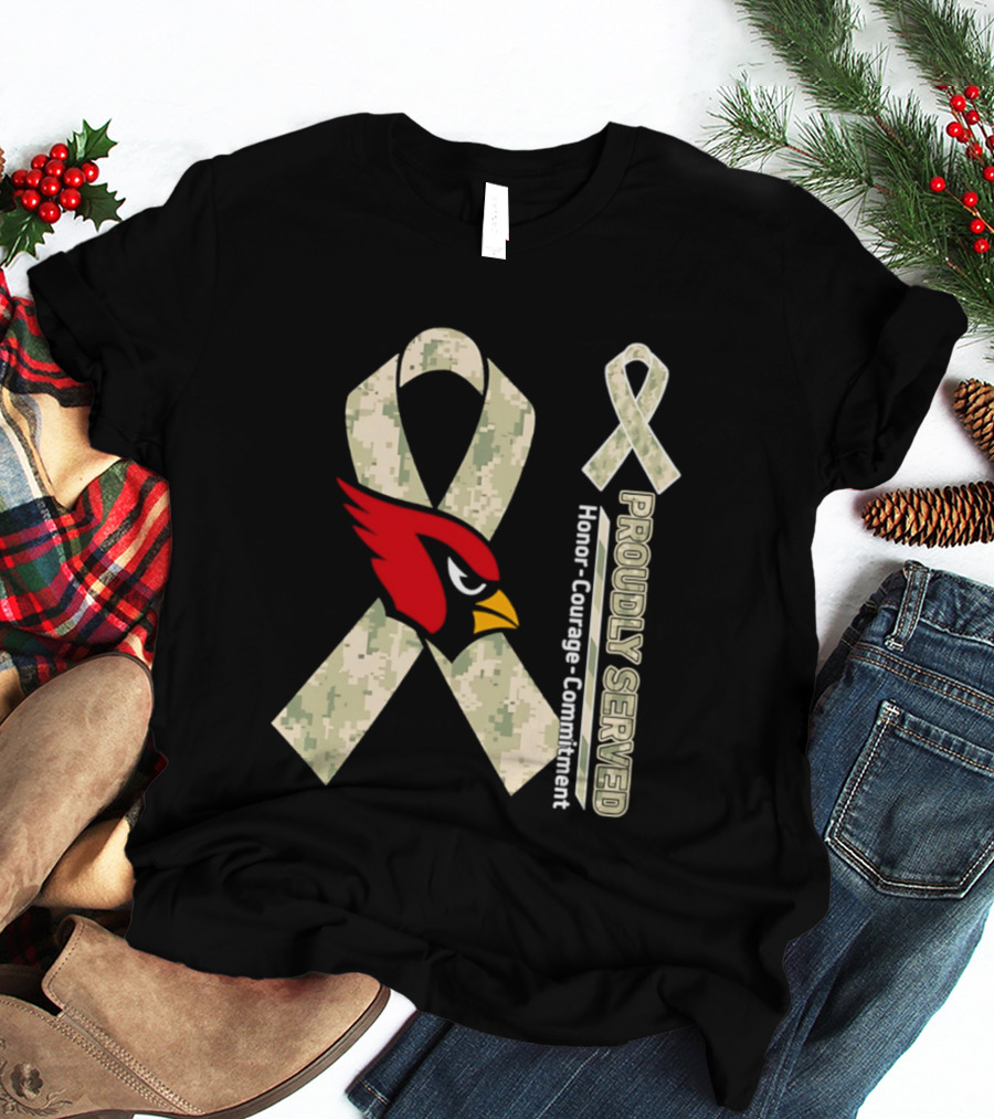 Arizona Cardinals Proudly Served Military Camo Honor Courage Commitment T-Shirt