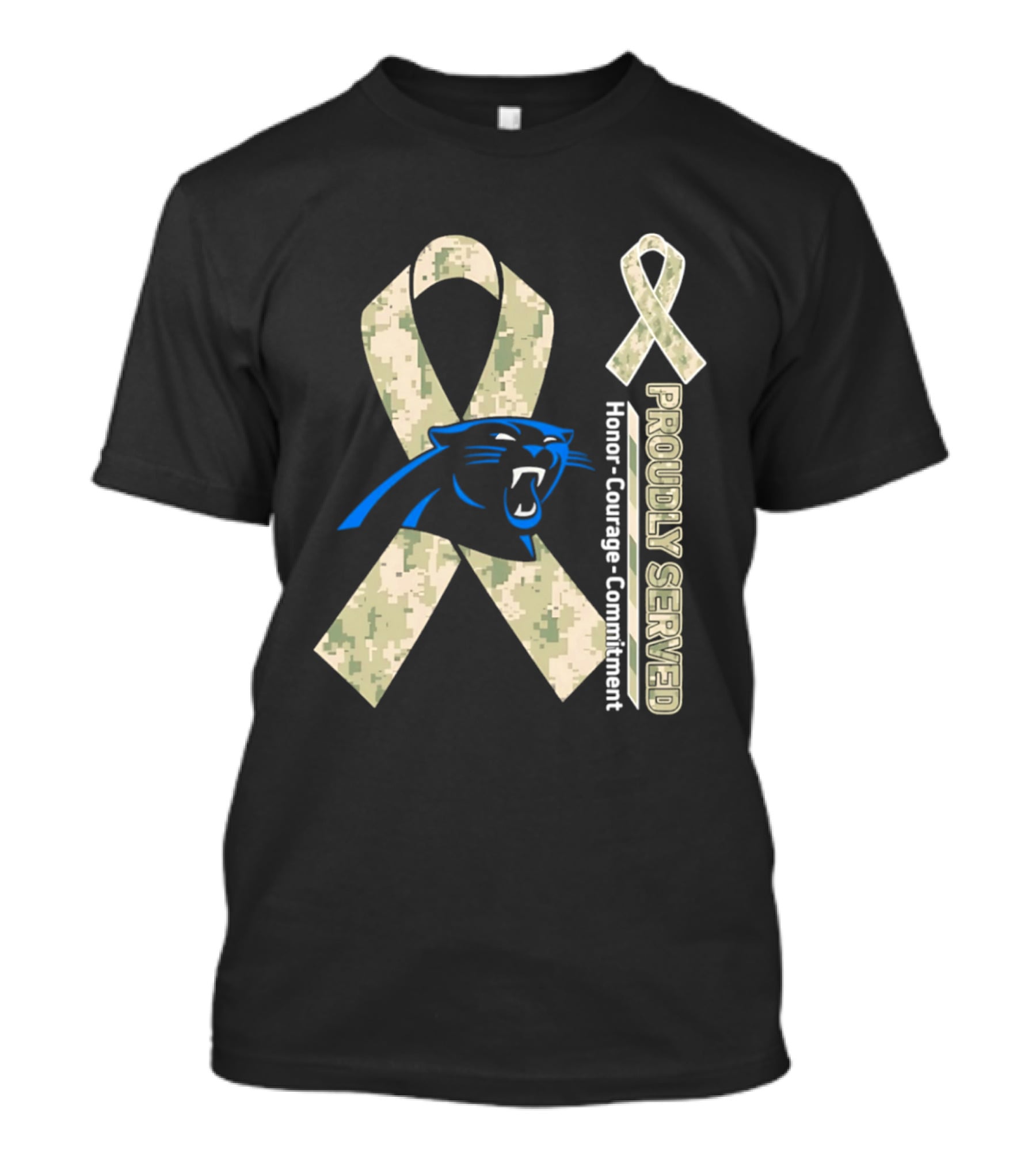 Carolina Panthers Camouflage Ribbon Proudly Served Honor Courage Commitment T-Shirt
