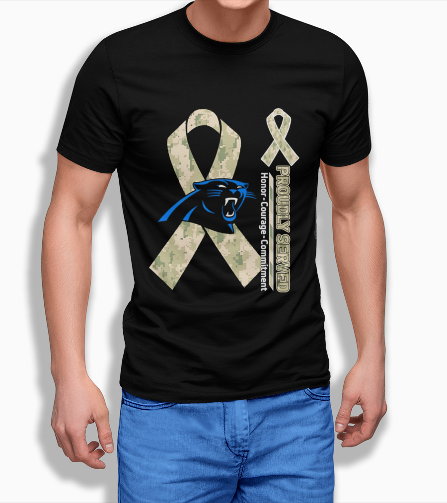 Carolina Panthers Camouflage Ribbon Proudly Served Honor Courage Commitment T-Shirt