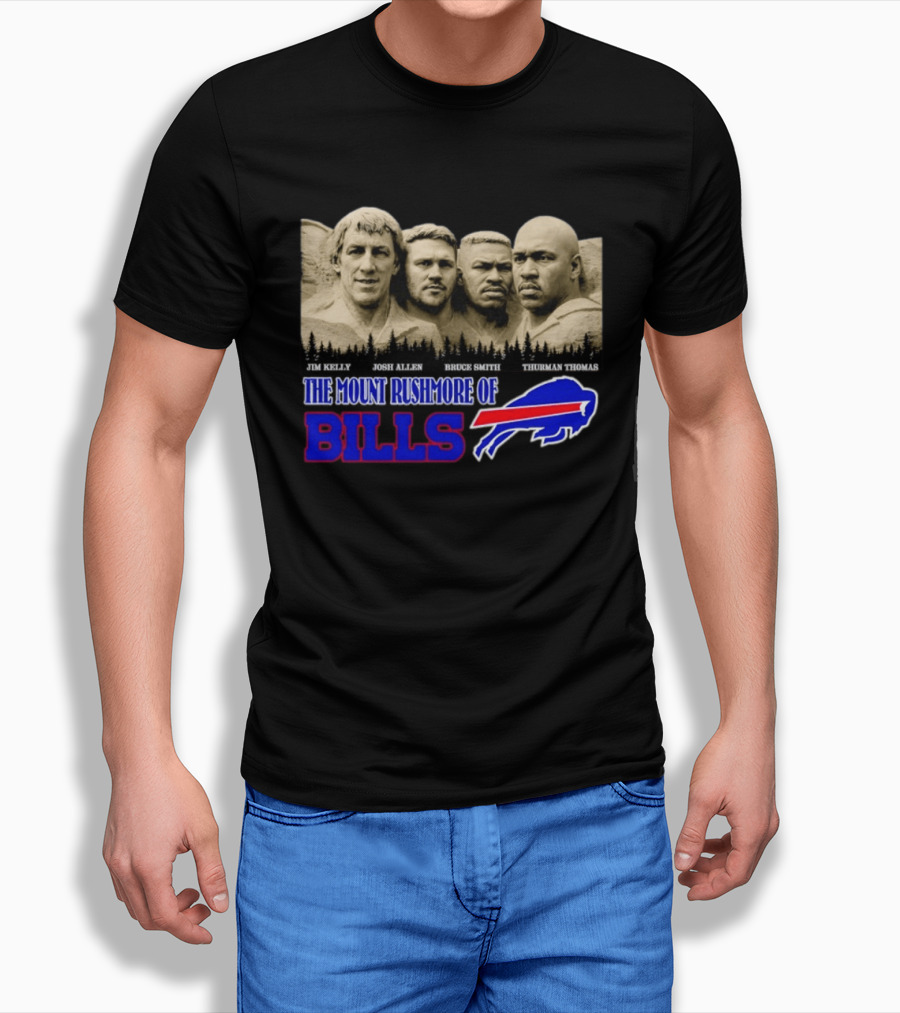 Jim Kelly Josh Allen Bruce Smith Thurman Thomas The Mount Rushmore Of Buffalo Bills T-Shirt
