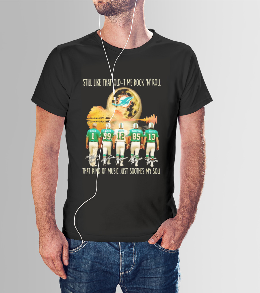 Miami Dolphins Shula Csonka Griese Buoniconti Scott Old Time Rock 'N' Roll Moon Skyline T-Shirt