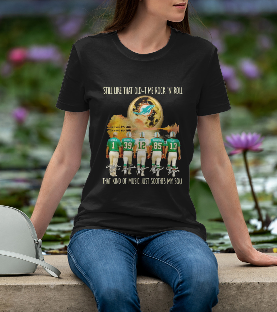 Miami Dolphins Shula Csonka Griese Buoniconti Scott Old Time Rock 'N' Roll Moon Skyline T-Shirt