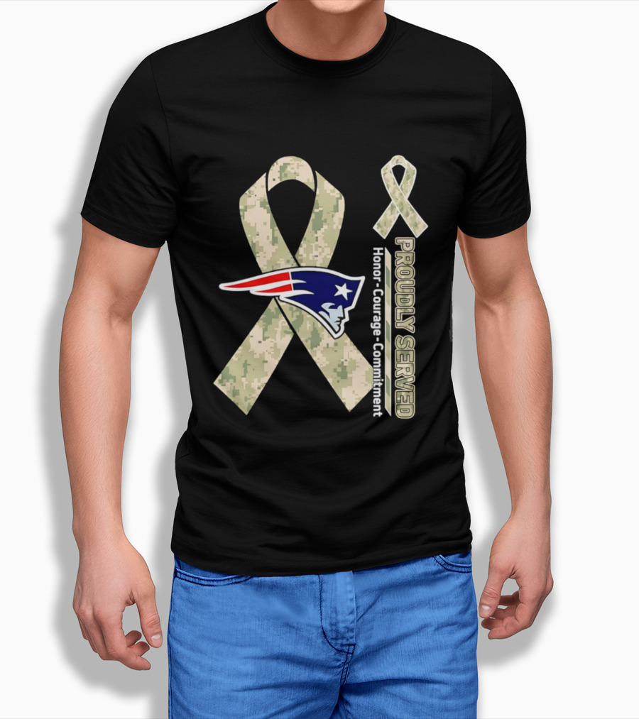 New England Patriots Camouflage Ribbon Honor Courage Commitment T-Shirt