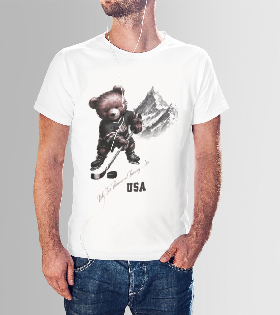 USA Ice Hockey Teddy Bear Italy 2026 T-Shirt