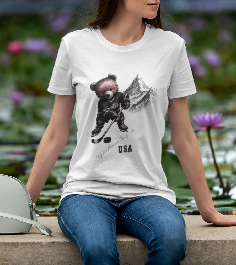 USA Ice Hockey Teddy Bear Italy 2026 T-Shirt