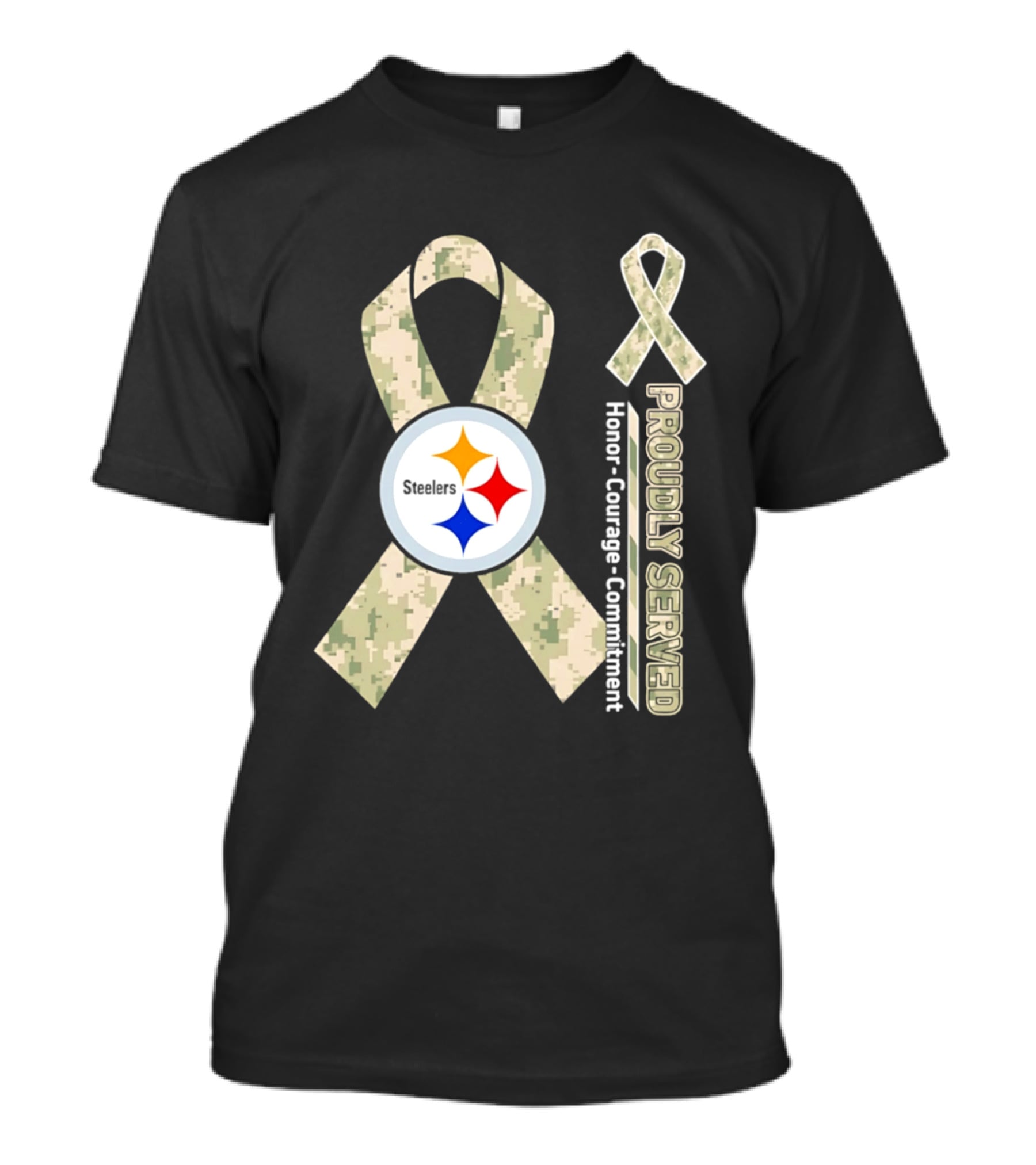 Pittsburgh Steelers Camouflage Ribbon Proudly Served Honor Courage Commitment T-Shirt