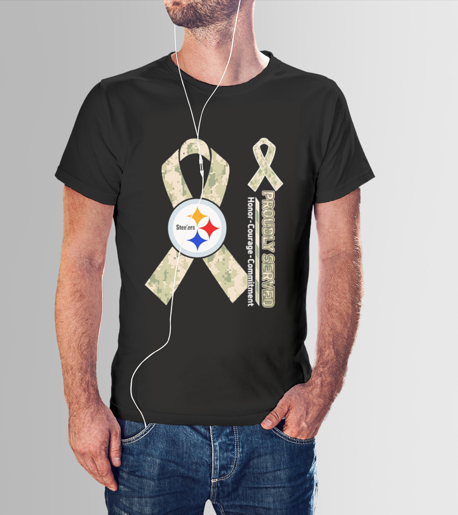 Pittsburgh Steelers Camouflage Ribbon Proudly Served Honor Courage Commitment T-Shirt