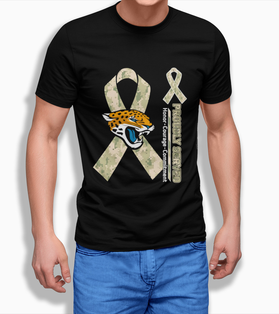 Jacksonville Jaguars Camouflage Ribbon Proudly Served Honor Courage Commitment T-Shirt