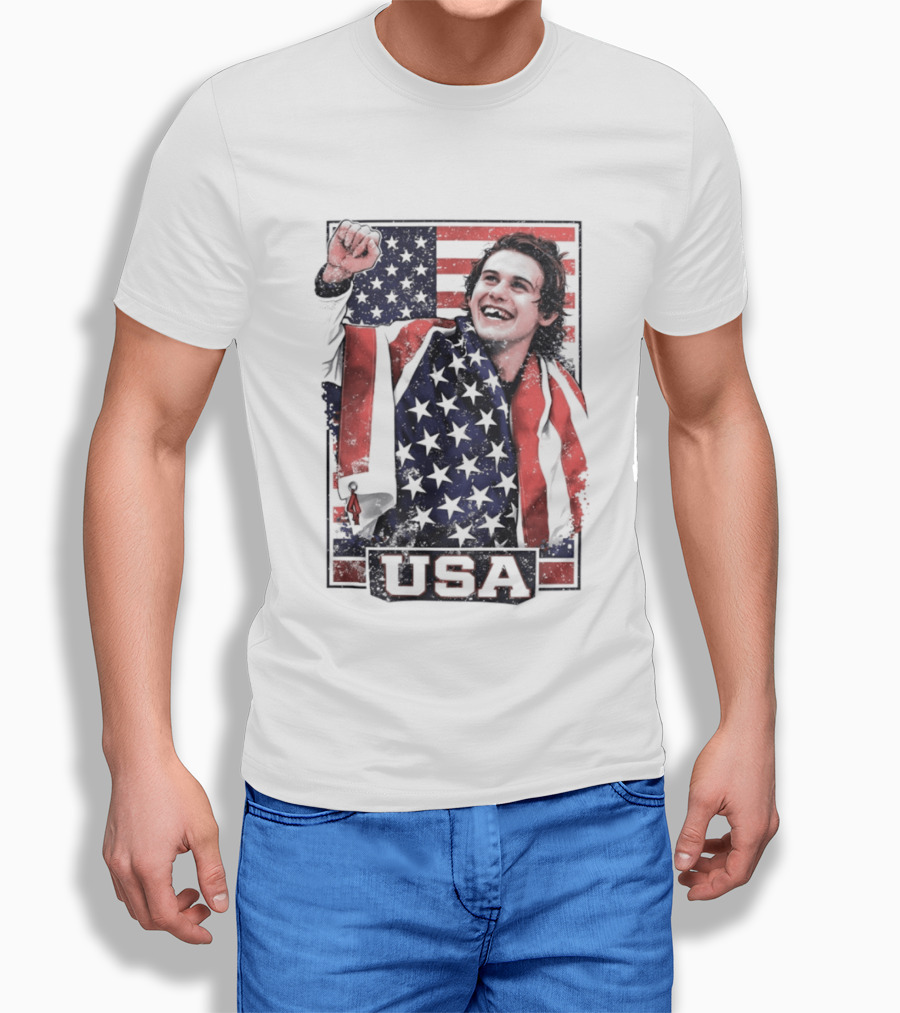 Jack Hughes USA Gold Medal Milano Cortina 2026 American Flag Hockey T-Shirt