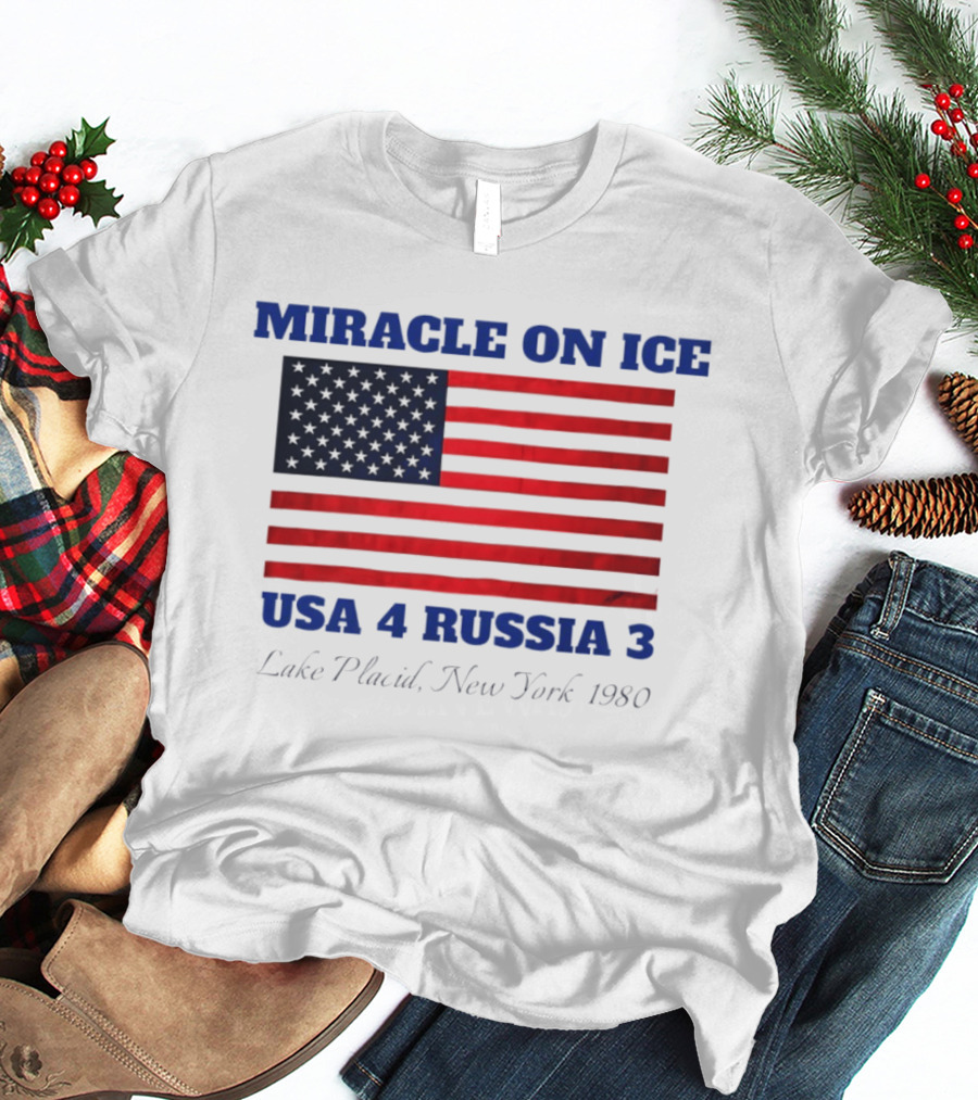 Miracle On Ice USA 4 Russia 3 American Flag Lake Placid New York 1980 Olympic 2026 Milano Cortina T-Shirt