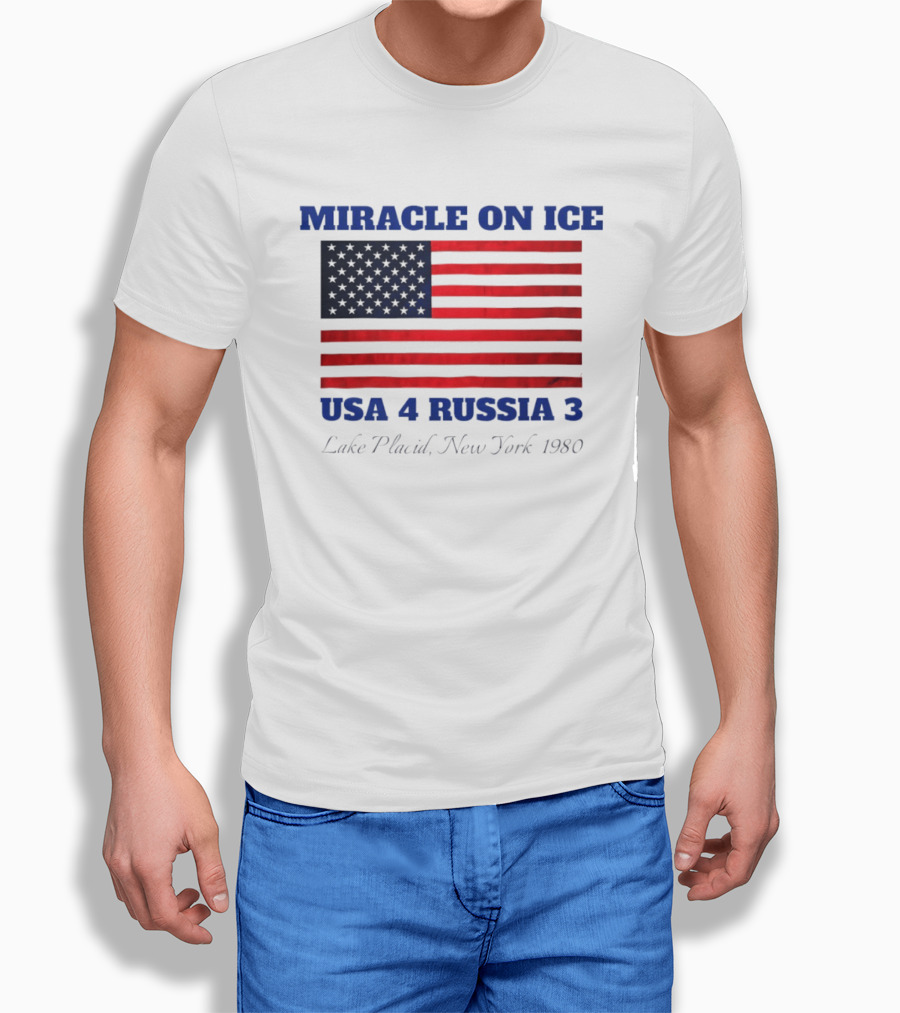Miracle On Ice USA 4 Russia 3 American Flag Lake Placid New York 1980 Olympic 2026 Milano Cortina T-Shirt