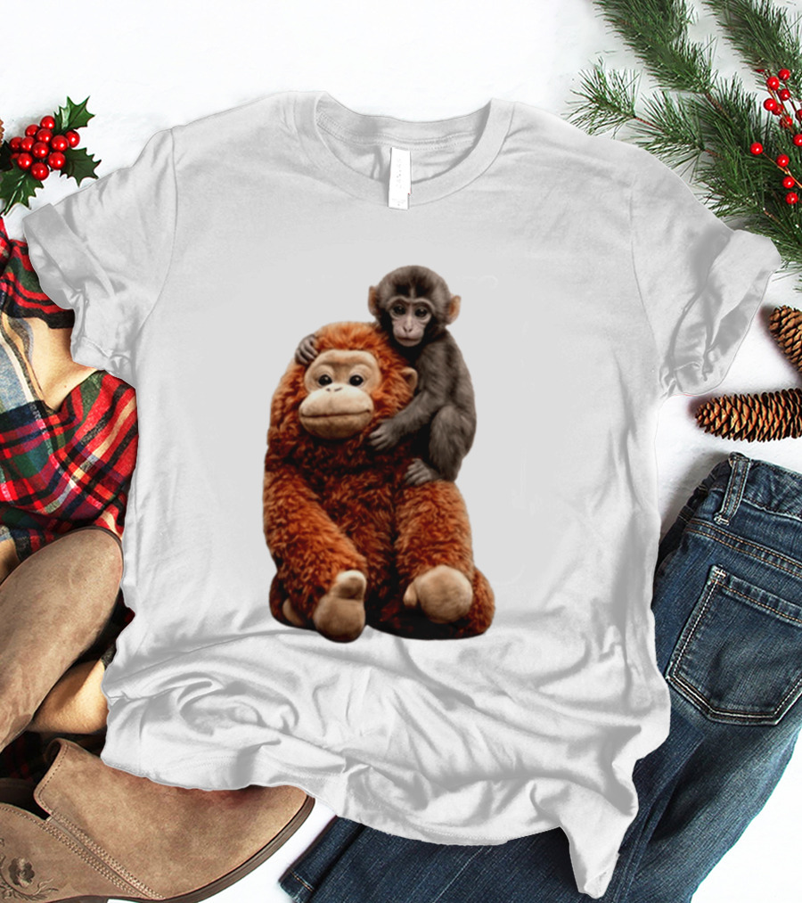 Monkey Punch Plush Toy And Baby Monkey Cuddling Image T-Shirt