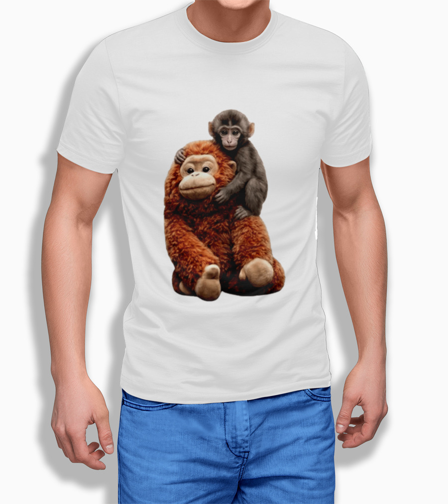 Monkey Punch Plush Toy And Baby Monkey Cuddling Image T-Shirt