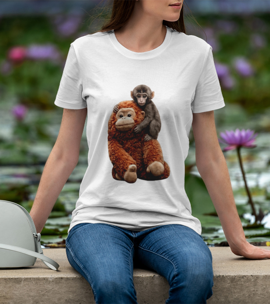 Monkey Punch Plush Toy And Baby Monkey Cuddling Image T-Shirt