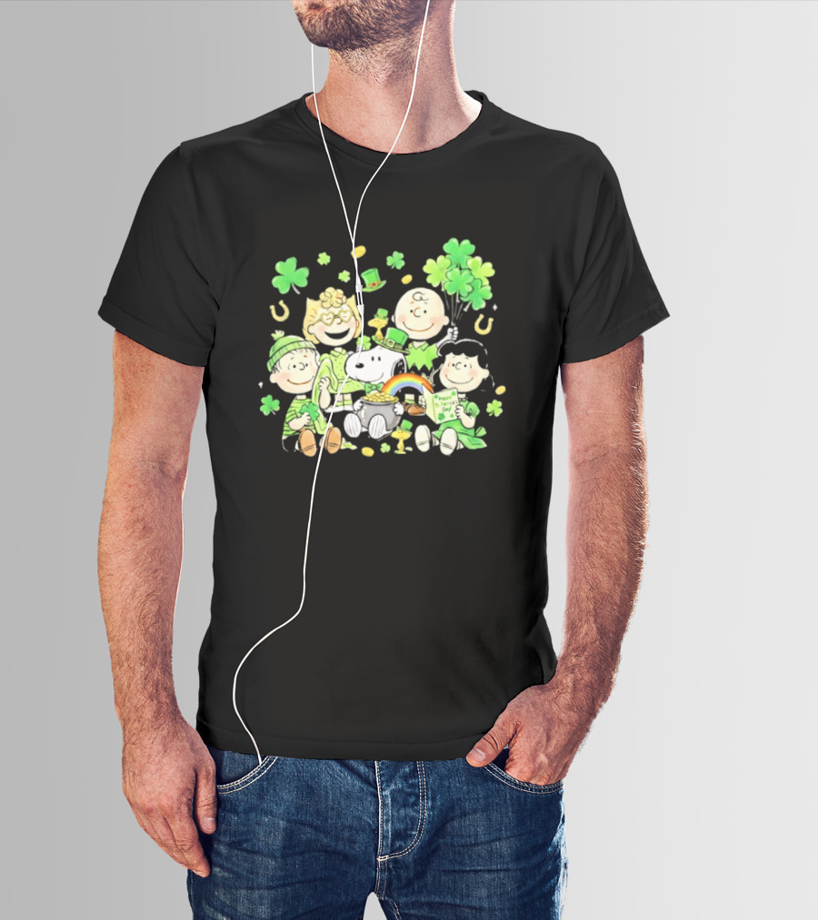 St. Patrick's Day Peanuts Snoopy And Friends With Shamrocks Horseshoes And Rainbow T-Shirt