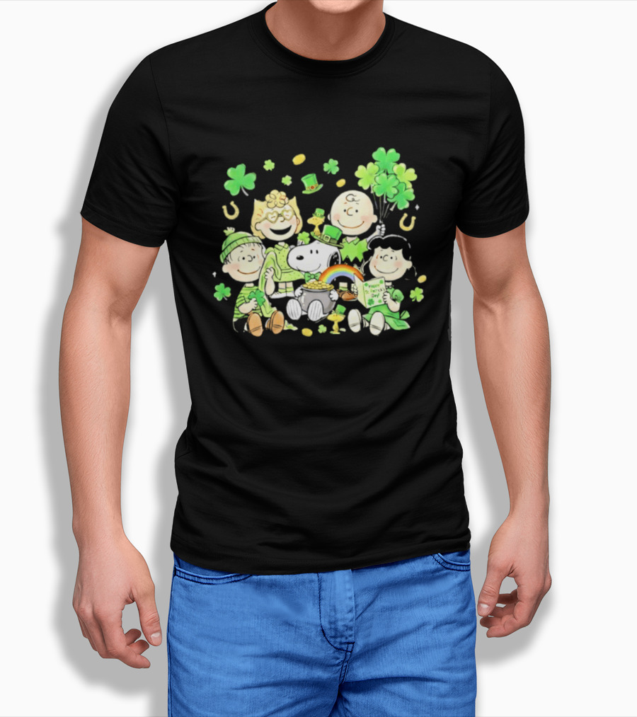 St. Patrick's Day Peanuts Snoopy And Friends With Shamrocks Horseshoes And Rainbow T-Shirt
