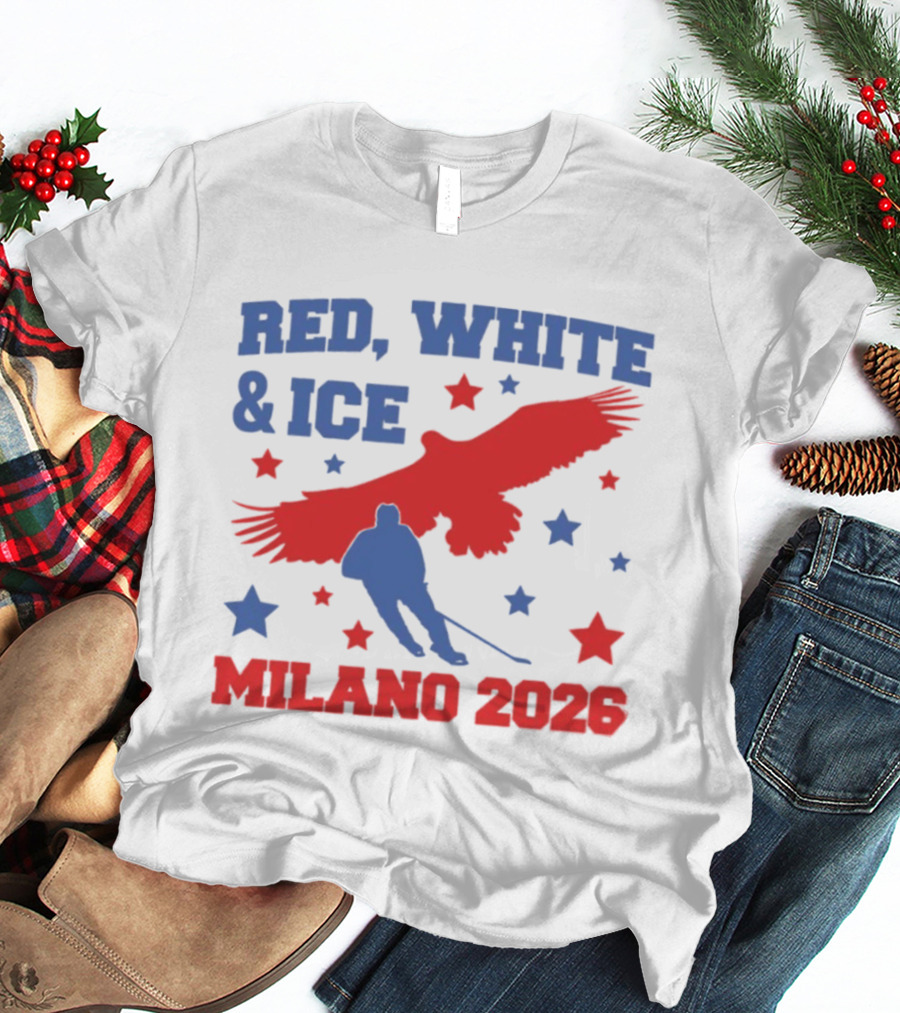 Red White And Ice Milano 2026 USA Hockey Eagle And Stars T-Shirt