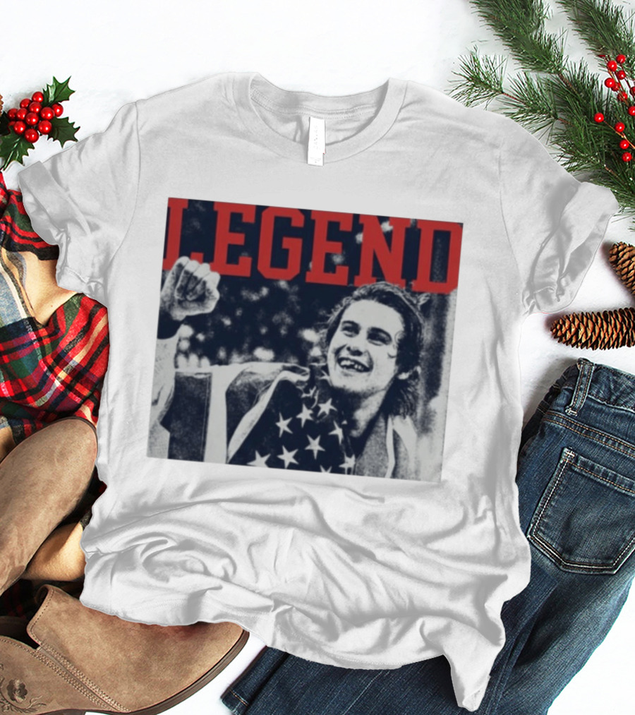 The Ice Sacrifice Jack Hughes Legend Fist Raised American Flag T-Shirt