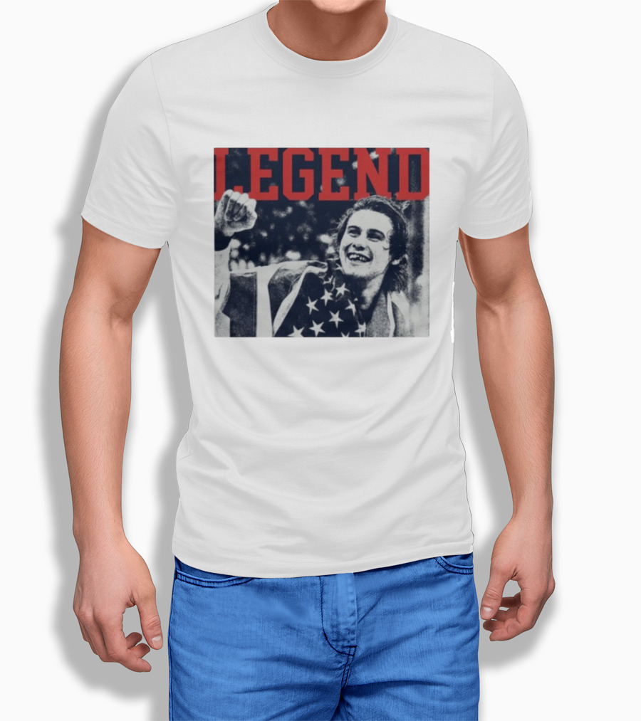 The Ice Sacrifice Jack Hughes Legend Fist Raised American Flag T-Shirt