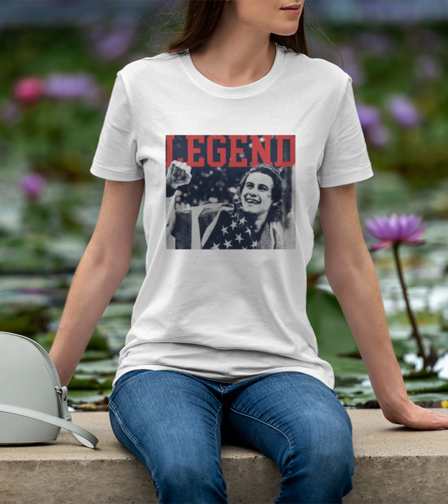 The Ice Sacrifice Jack Hughes Legend Fist Raised American Flag T-Shirt