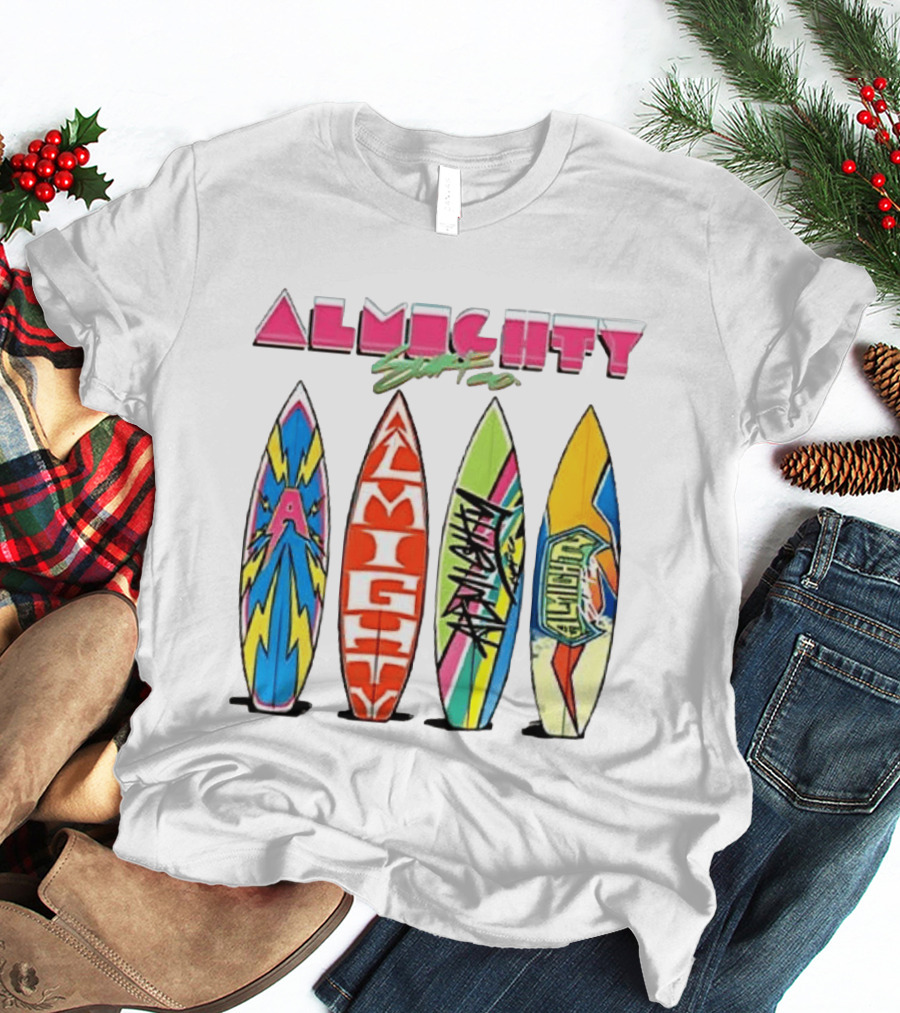 Almighty Surfs Up Collection Vibrant Surfboards T-Shirt