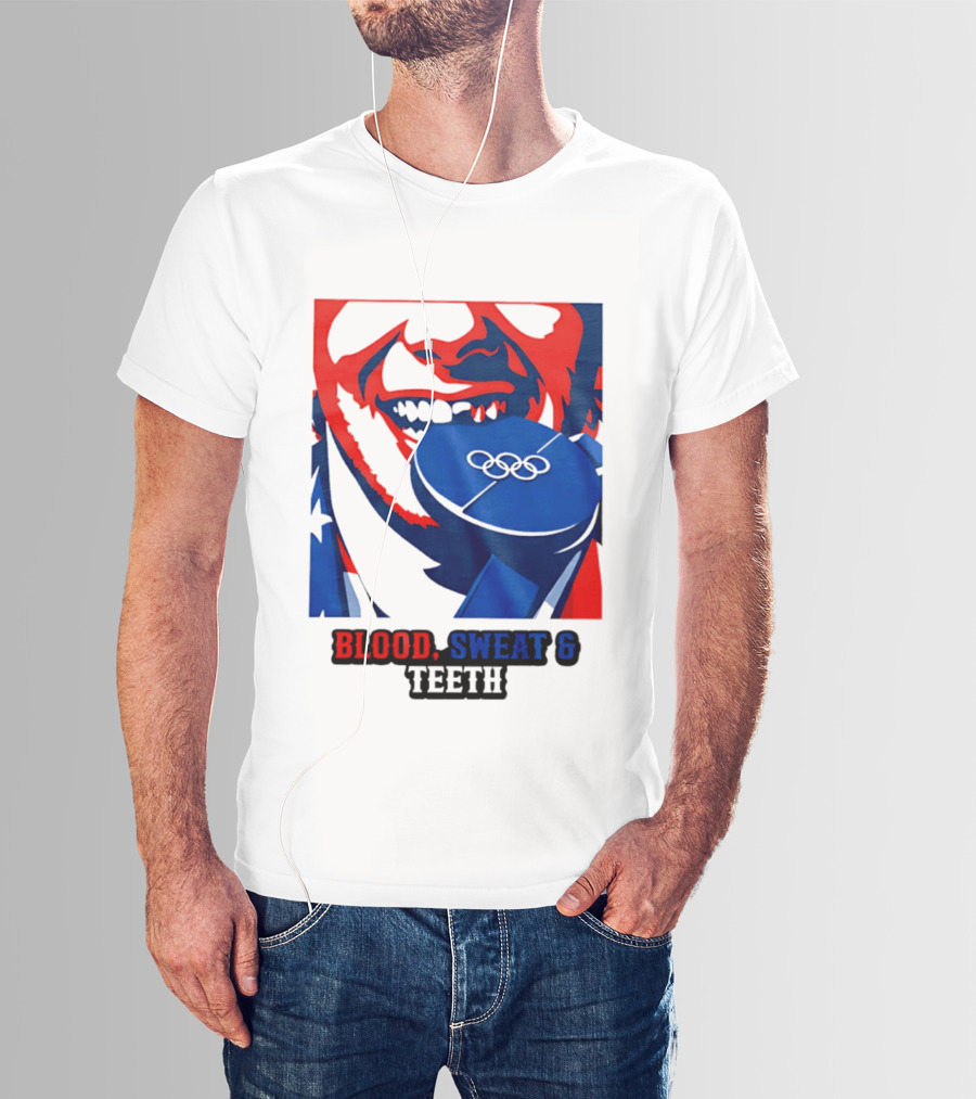 Blood Sweat Teeth Jack Hughes USA Olympic Hockey Gold Medal Champs T-Shirt